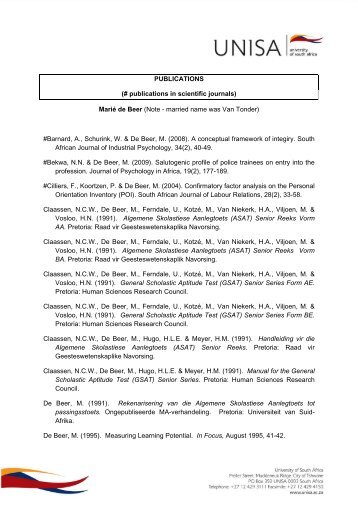 publications in scientific journals - University of South Africa