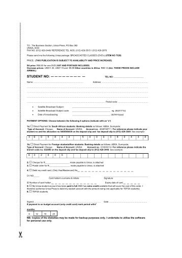ID Number of card holder - University of South Africa