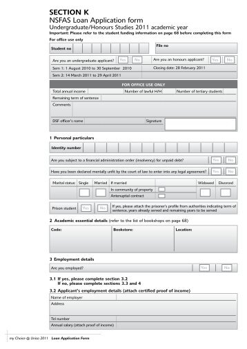 SECTION K NSFAS Loan Application form - Unisa