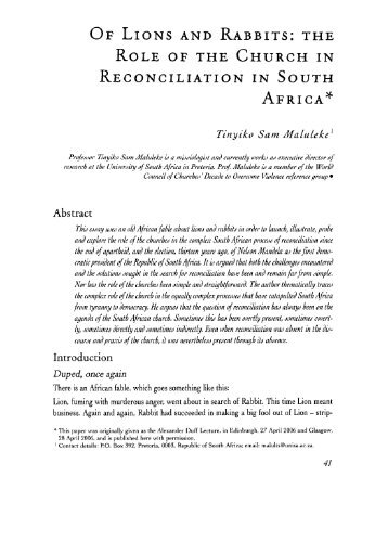 the Role of the Church in Reconciliation in South Africa