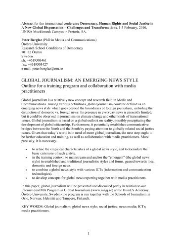 GLOBAL JOURNALISM: AN EMERGING NEWS STYLE Outline for a ...