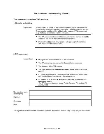 Declaration of Understanding: Form 2