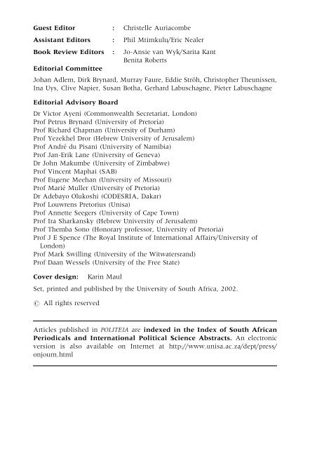 Guest Editor - University of South Africa