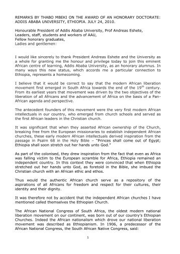 REMARKS BY THABO MBEKI ON THE AWARD OF AN HONORARY ...