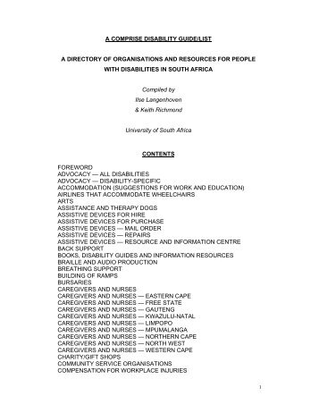 a comprise disability guide/list - University of South Africa