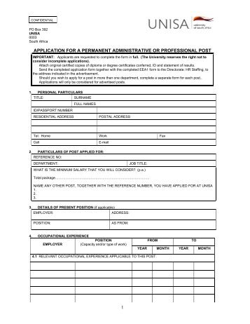 1 application for a permanent administrative or professional post