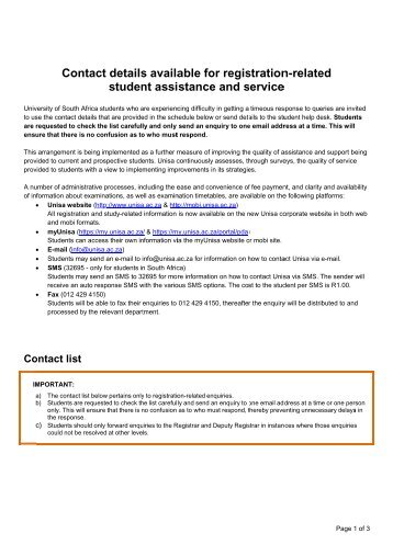 Contact details available for registration-related student assistance ...