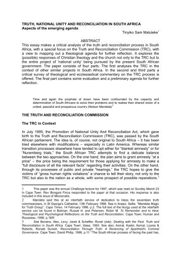 truth, national unity and reconciliation in south africa - University of ...