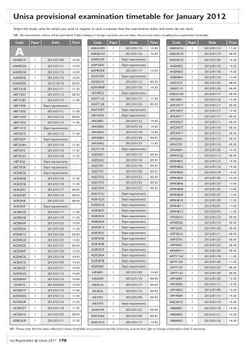 print unisa timetable exam Unisa