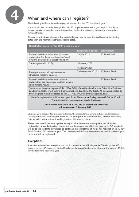 MyRegistration2011 Masters Doctoral - University of South Africa