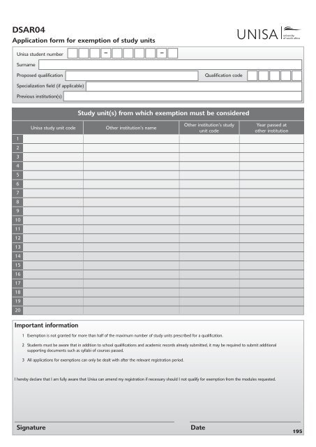 MyRegistration2011 Masters Doctoral - University of South Africa