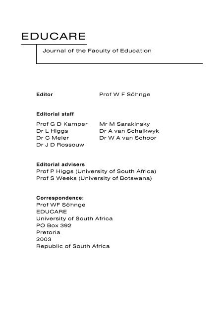 forhøjet Mudret bande EDUCARE - University of South Africa