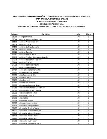 Lista de Inscritos para a prova do Banco Auxiliares ... - Unisc