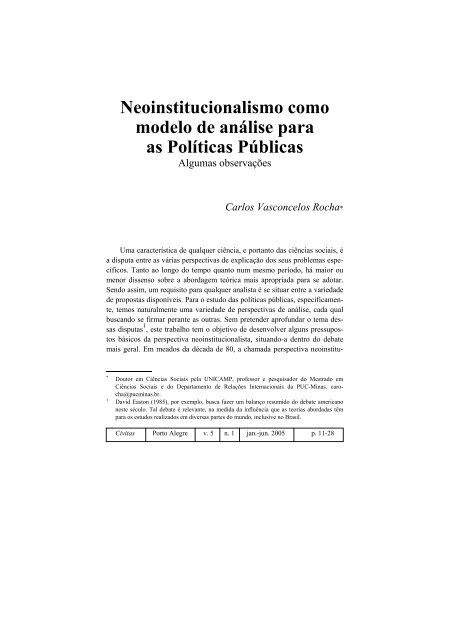 Neoinstitucionalismo como modelo de anÃ¡lise para as ... - pucrs