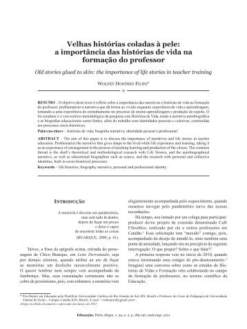 a importÃ¢ncia das histÃ³rias de vida na formaÃ§Ã£o do professor - pucrs