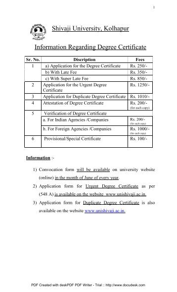 Degree Certificate - Shivaji University