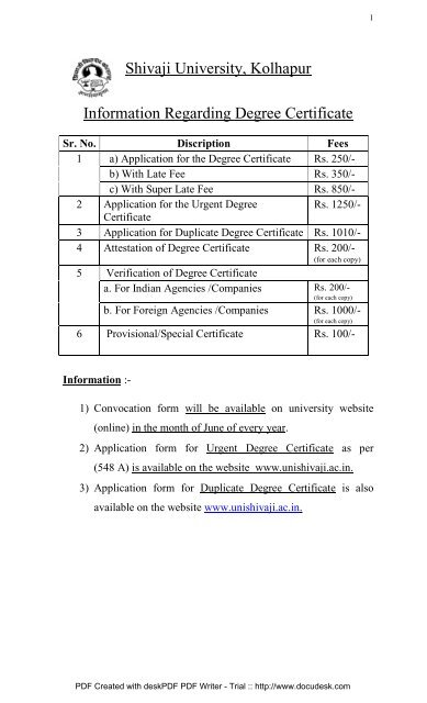 Degree Certificate - Shivaji University