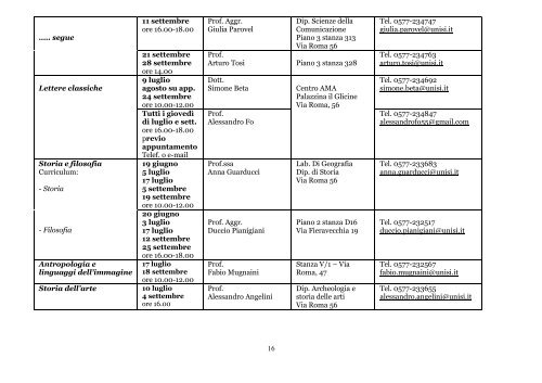 CALENDARIO COLLOQUI DI ORIENTAMENTO Luglio, Agosto ...