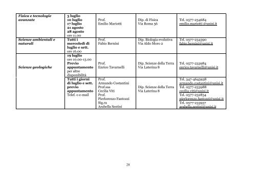 CALENDARIO COLLOQUI DI ORIENTAMENTO Luglio, Agosto ...