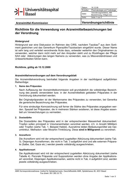 Richtlinie für die Verwendung von Arzneimittelbezeichnungen bei ...