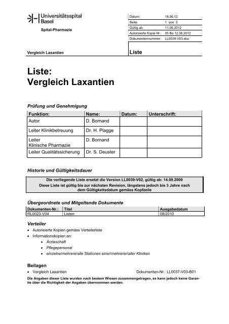 Vergleich Laxantien - Universittsspital Basel