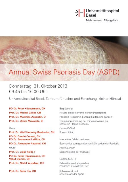 Schweizer Psoriasistag 31.10.2013 - Universitätsspital Basel