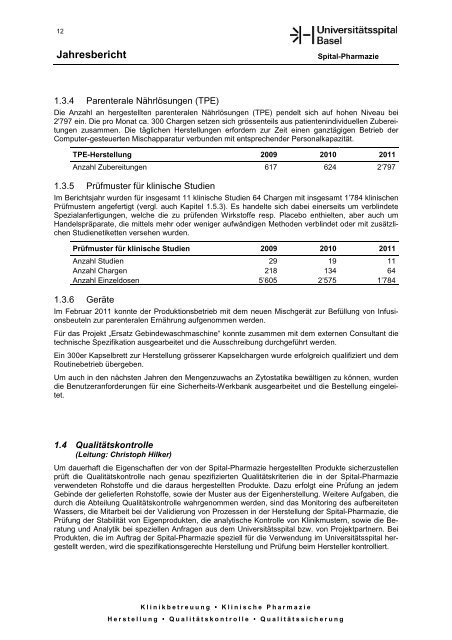 Jahresbericht SPh 2011 - Universitätsspital Basel