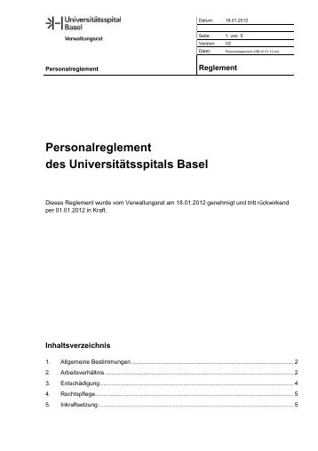 Personalreglement USB 20 01 12 - Universitätsspital Basel