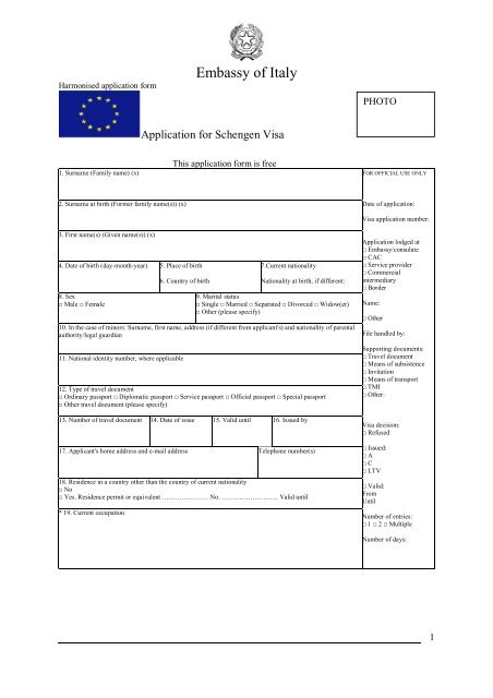 Schengen visa application form