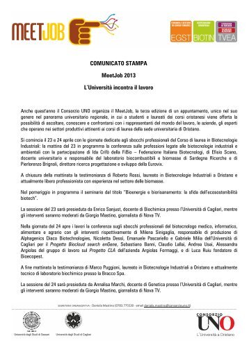 Comunicato stampa - UniversitÃ  degli Studi di Sassari