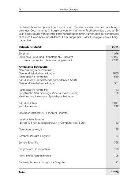 Daten und Fakten 2011 - Universitätsspital Basel