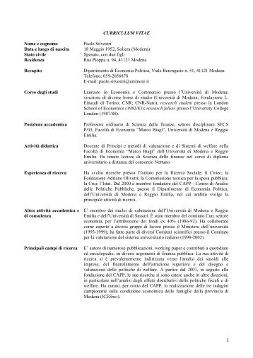 CURRICULUM VITAE Nome e cognome Paolo Silvestri Data e ...