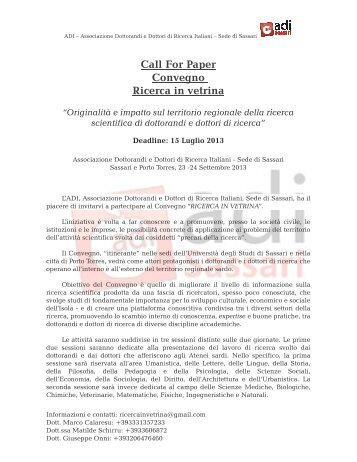Call For Paper Convegno Ricerca in vetrina - UniversitÃ  degli Studi ...