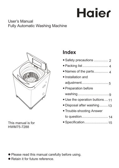 User's Manual Fully Automatic Washing Machine - Haier