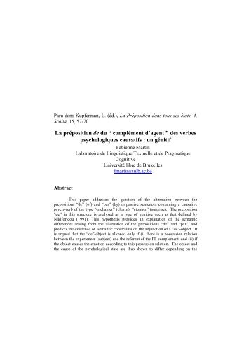 des verbes psychologiques causatifs : un gÃ©nitif