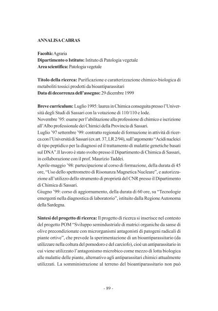 1999, Un anno di sperimentazione degli assegnisti di ricerca