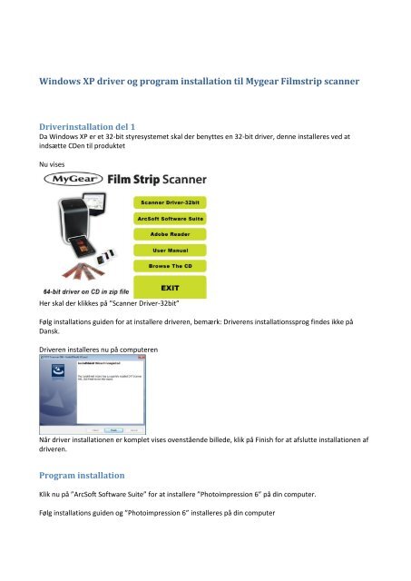 Windows XP driver og program installation til Mygear ... - Unisupport
