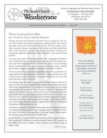 Weathervane, June 2013 (PDF) - The Unitarian Church on ...