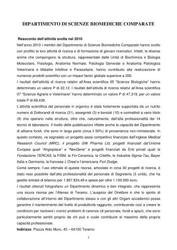 Scarica la relazione del dipartimento 2010 - Università degli Studi di ...