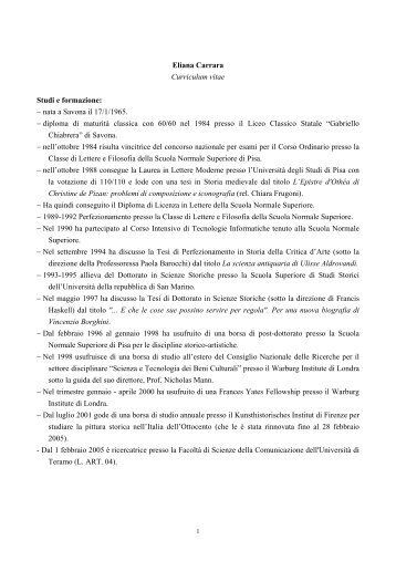 Eliana Carrara Curriculum vitae Studi e formazione: - nata a Savona ...
