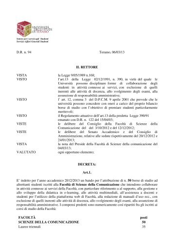 Scarica il bando - Università degli Studi di Teramo