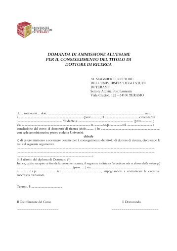 domanda di ammissione all'esame per il conseguimento del titolo di ...