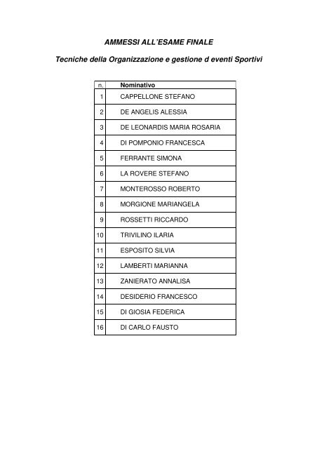 Scarica l'elenco degli ammessi