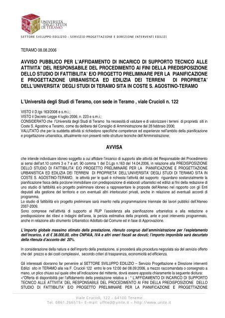 Scarica l'avviso - Università degli Studi di Teramo