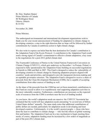 letter to Stephen Harper - The United Church of Canada