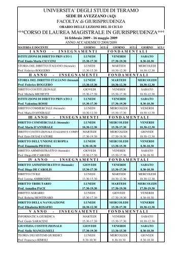 Scarica il calendario delle lezioni (21 KB) - Università degli Studi di ...