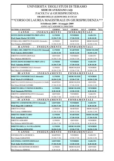 Scarica il calendario delle lezioni (21 KB) - Università degli Studi di ...