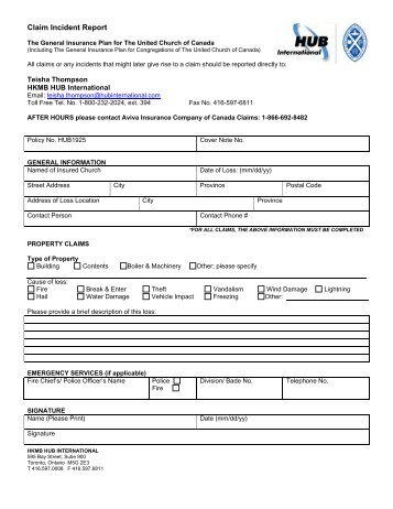 Claim Incident Report Form - The United Church of Canada