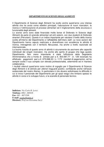 DIPARTIMENTO DI SCIENZE DEGLI ALIMENTI Il Dipartimento di ...