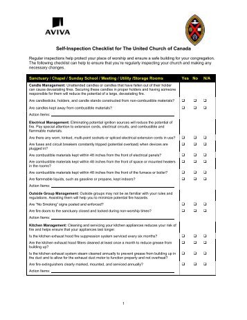 Self-Inspection Premises Checklist - The United Church of Canada